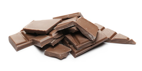 Chocolate bars with cocoa isolated on white background