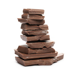 Chocolate bars with cocoa isolated on white background