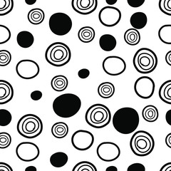 Circle Black and White Seamless doodle Lines Pattern