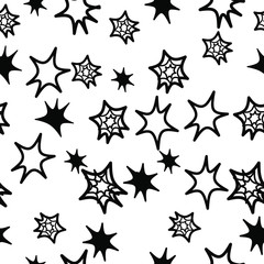Starburst Abstract black and white geometric doodle hand drawn pattern seamless on white background, Digital scrapbook paper