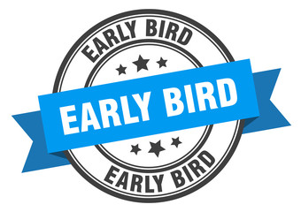 early bird label. early bird blue band sign. early bird