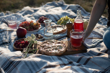 Autumn picnic setting on the grass