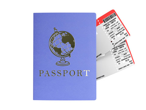Modern World traveling world concept passport with airline tickets 3d render on white