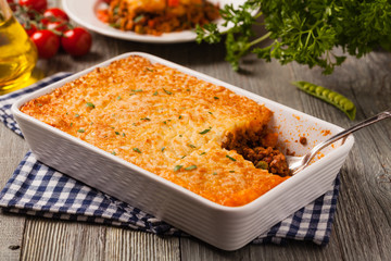 Cottage pie with beef and potatoes