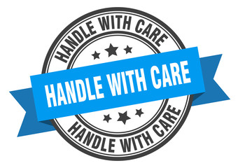 Fototapeta premium handle with care label. handle with care blue band sign. handle with care