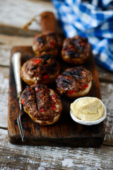 grilled champignons Stuffed with lamb.style rustic