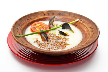 sea food soup on white background
