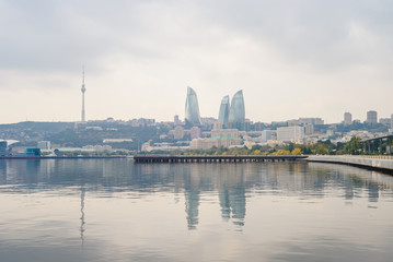 Naklejka premium Centre of Baku Azerbaijan. Embankment of the National Seaside Park, Baku Boulevard