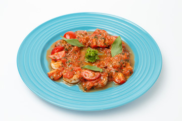 shrimps in a tomato pasta sauce