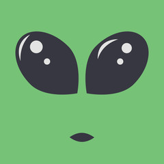 Portrait of an extraterrestrial green alien with huge black eyes. The square is filled with the face of humanoid. Close view vector illustration