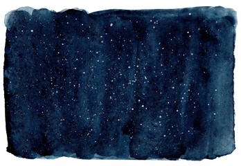 Watercolor dark navy background. Dark blue sky with stars. Hand drawn illustration, perfect for textures and backgrounds. - obrazy, fototapety, plakaty