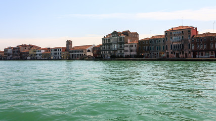 Fototapeta na wymiar Beautiful view to Venice street from the sea. Italy, Europe