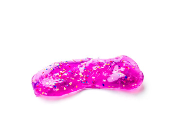 Modern toy for kids called slime. Transparent purple mucus isolated on a white background