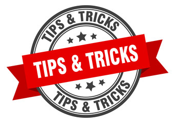 tips & tricks label. tips & tricks red band sign. tips & tricks