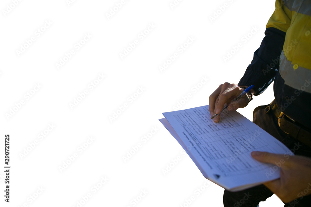 Wall mural miner supervisor checking reviewing document before issued sigh of working at height permit jsa risk