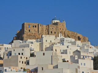 Zoom photo of iconic castle in main village of Astypalaia, Dodecanese, Greece