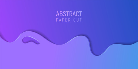 Abstract paper cut slime background. Banner with slime abstract background with purple and blue paper cut waves. Vector illustration.