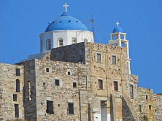 Fototapeta na wymiar Zoom photo of iconic castle in main village of Astypalaia, Dodecanese, Greece