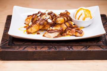Restaurant dish banana dessert