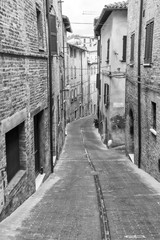 View of old city of Urbino. Black and white photo