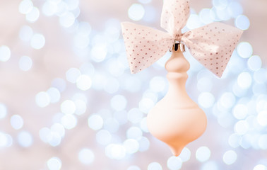 Christmas toys on the background of Christmas lights, selective focus