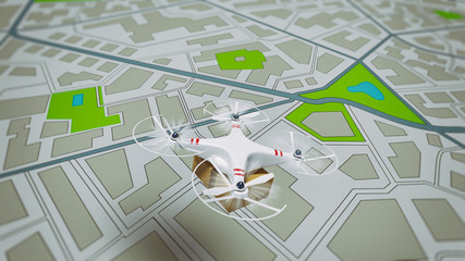Flying shipment of a package by UAV drone with autonomous guide