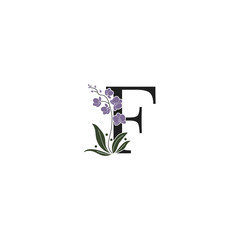 F initial unique modern creative elegant luxurious artistic with flower