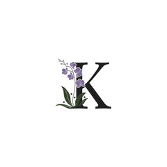 K initial unique modern creative elegant luxurious artistic with flower
