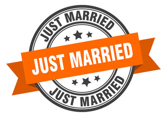 Fototapeta premium just married label. just married orange band sign. just married