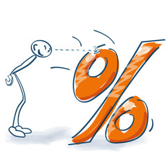 Strichfigur sieht ein großes Prozent