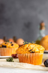 Savory muffins with sun dried tomatoes and olives.