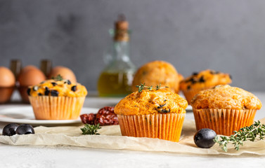 Savory muffins with sun dried tomatoes and olives.