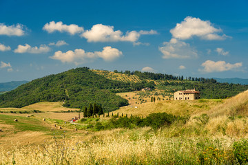 Naklejka premium Rural landscape at summer near Volterra, Tuscany