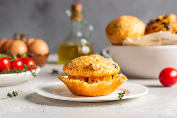 Savory muffins with sun dried tomatoes and olives.