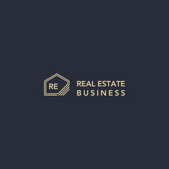 real estate business logo with gold letters and sign