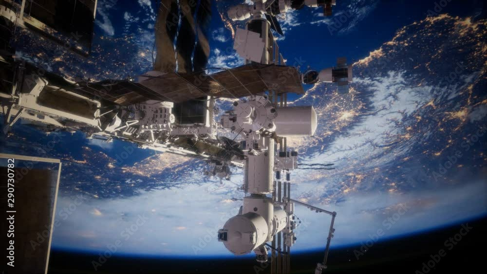 Sticker earth and outer space station iss. elements of this image furnished by nasa.