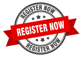 Fototapeta premium register now label. register now red band sign. register now