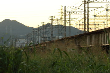 朝日を浴びる姫路市市川鉄橋
