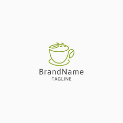 Leaf and cup of tea. Green Tea Logo Icon Design Template, Simple and Modern.