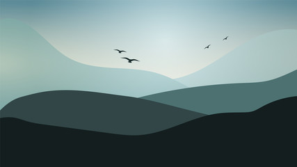 Fototapeta na wymiar Landscape Background with Nature birds mountains