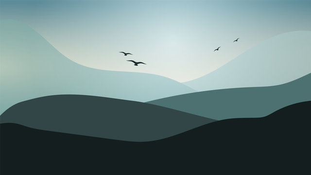 Landscape Background with Nature birds mountains © LeoSubtle