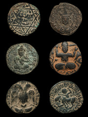 Collage made of high quality images of authentic copper ancient coins