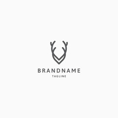 Letter V with Deer horn Logo Icon Design Template