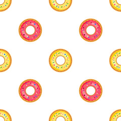 Fototapeta premium Donuts seamless pattern. Food background. Vector illustration.