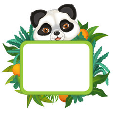 cartoon scene with nature frame and animal panda - illustration for children