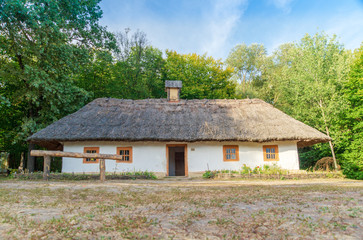 Old Ukrainian house this is hut of the nineteenth century in Village Pirogovo