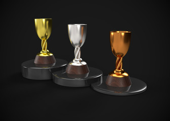 Gold Silver & Bronze Trophy Champions Winner 3D Render