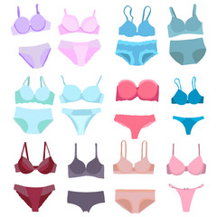 vector, isolated, lingerie, underpants and bra, set