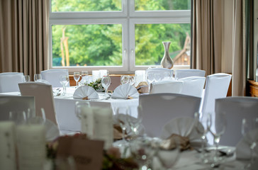 table with flowers at a wedding party