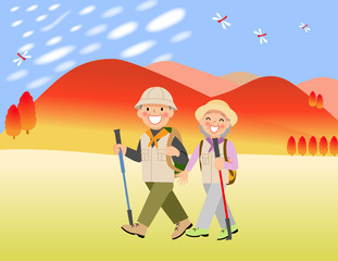 秋の行楽に出かける家族